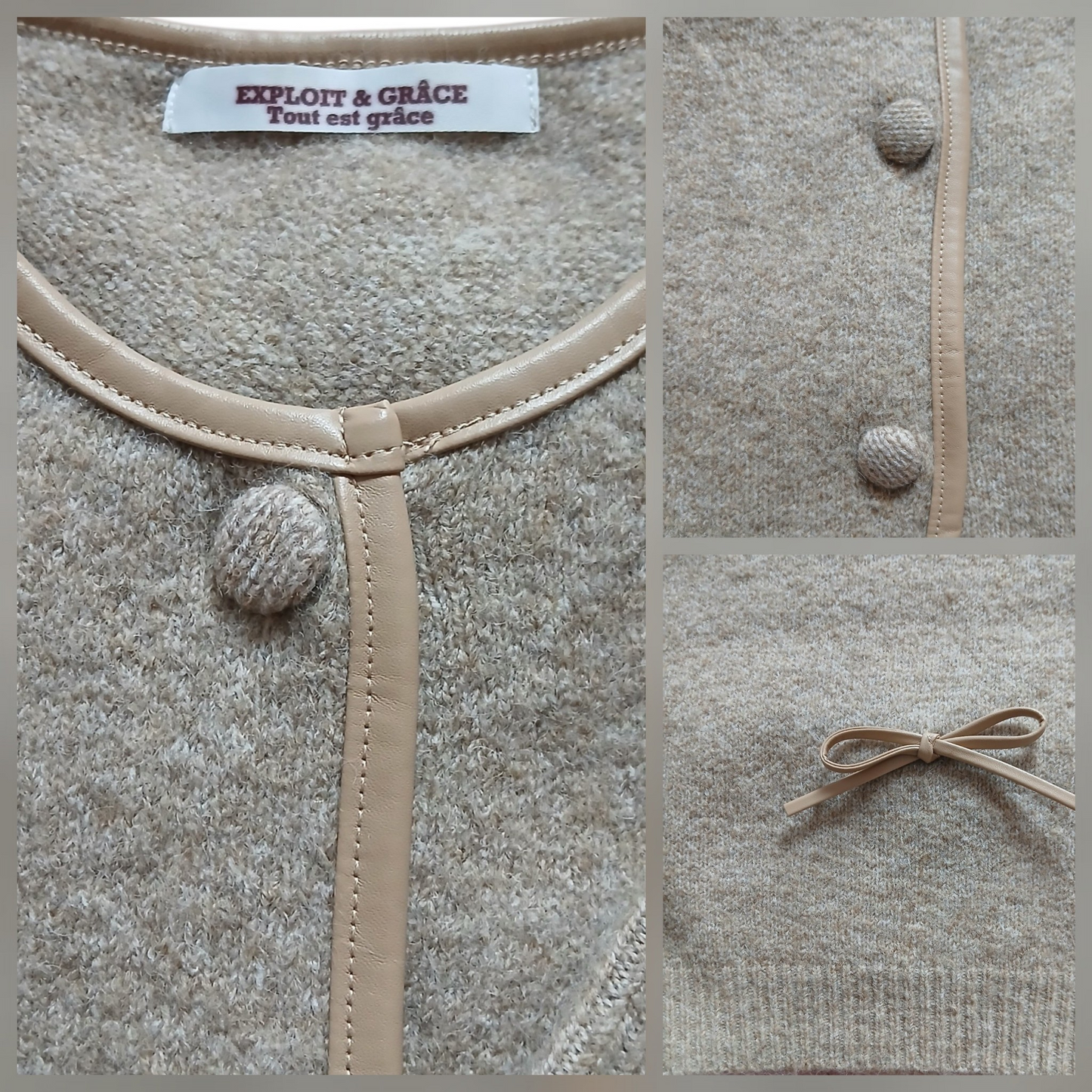 Cardigan GRACIELLA Taupe - avec Nœuds