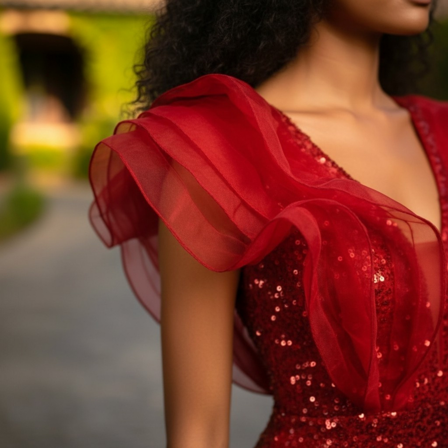 Robe LUCIANA rouge à sequins