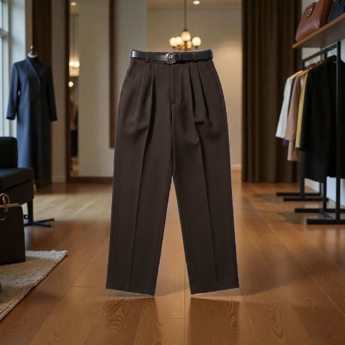 Pantalon Lune Choco - Taille haute avec Ceinture - Détails Dorés