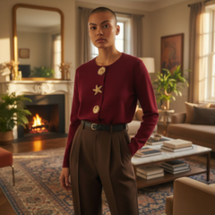 Cardigan Grâce Bordeaux à Boutons Dorés