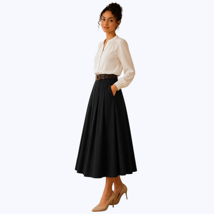 Jupe AZAËLLE Noire, avec ceinture - Made in Italy