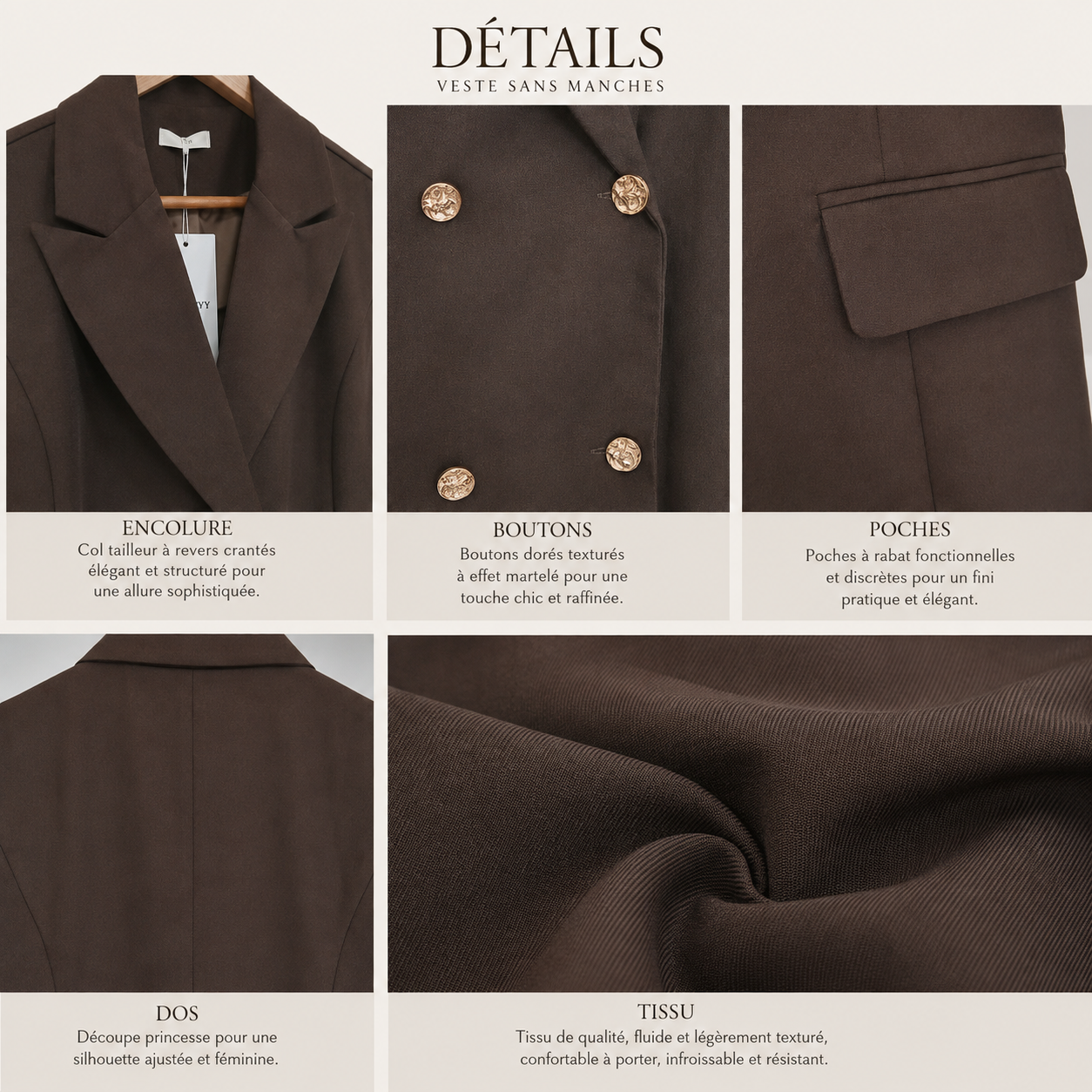 Veste Rebecca Sans Manches – Chocolat