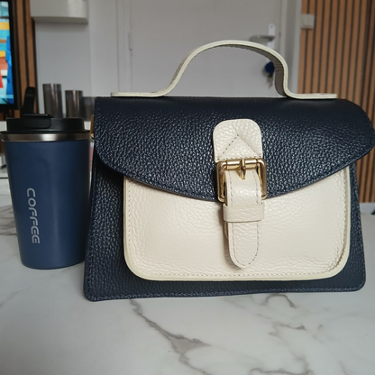 Sac Abondance Bicolore en Cuir de Vachette - Made in Italy