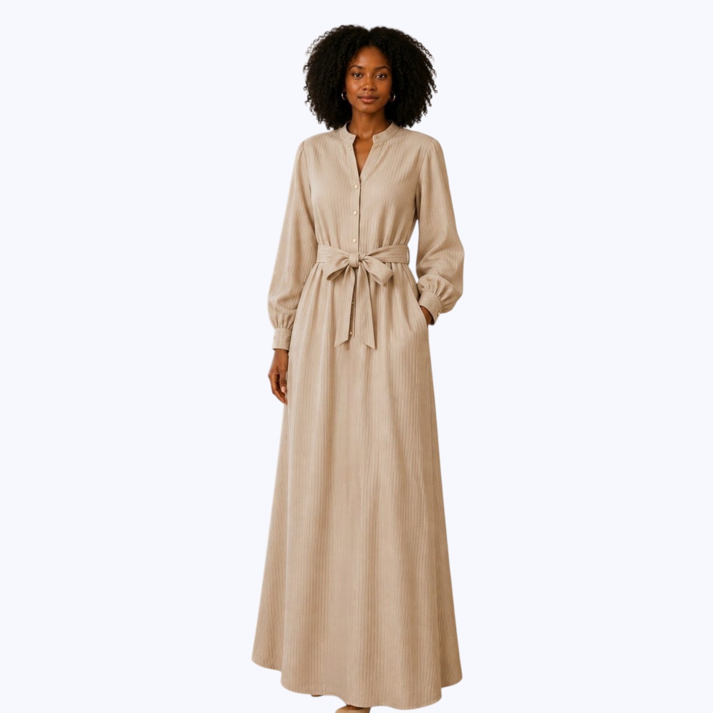 Robe NOËLYNE Longue Côtelée – Beige