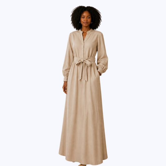 Robe NOËLYNE Longue Côtelée – Beige