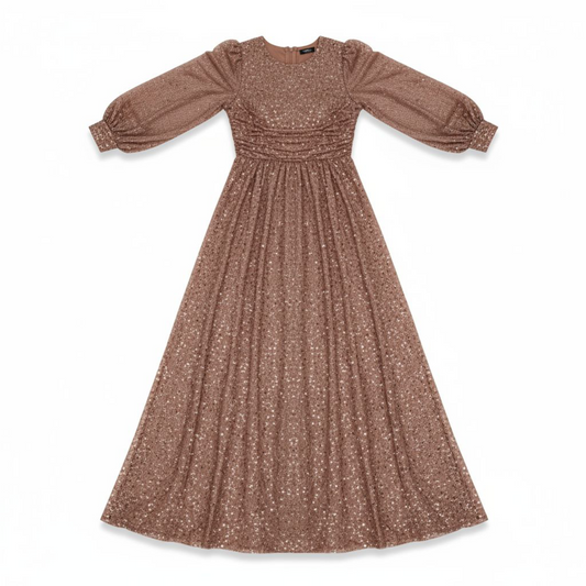 Robe Faveur de Dieu - Longue à Paillettes - Manches Transparentes - Élégance Intemporelle