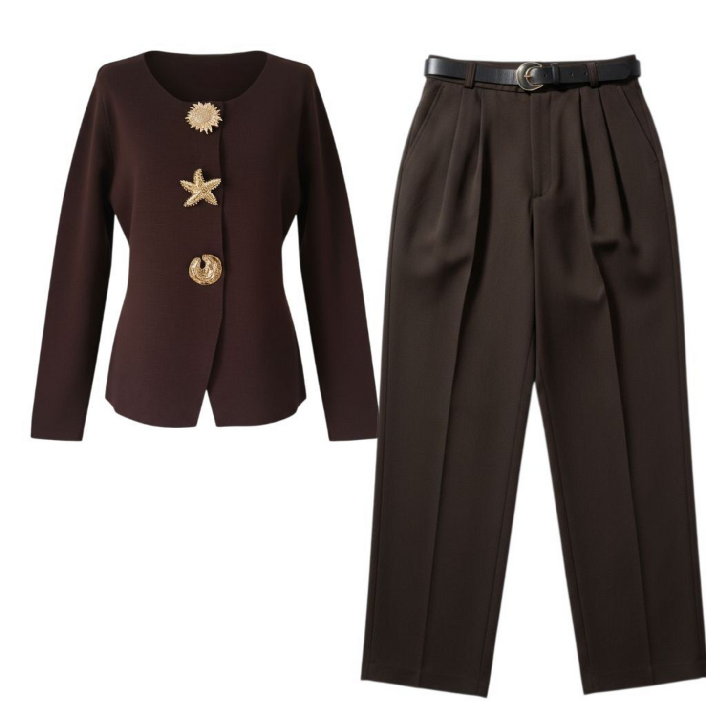 Cardigan Grâce café - Boutons Dorés