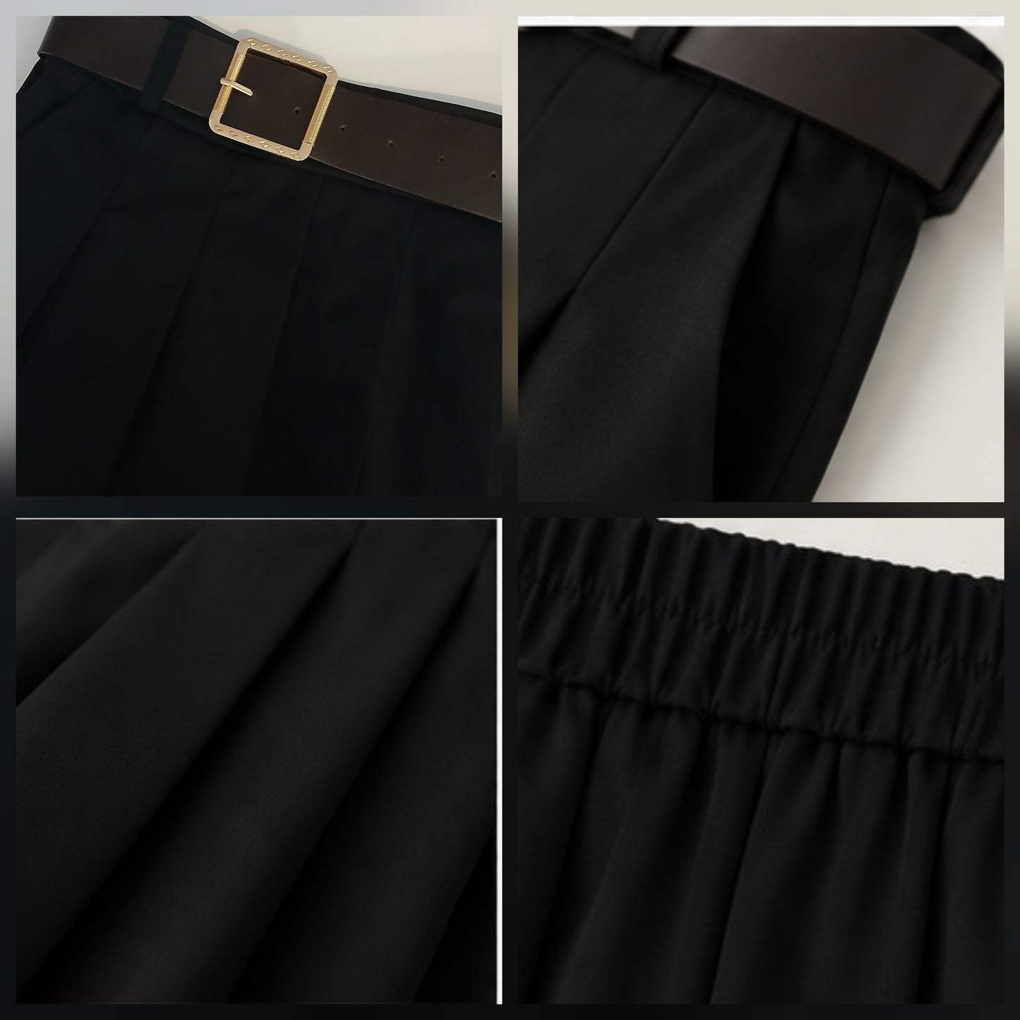 Jupe AZAËLLE Noire, avec ceinture - Made in Italy