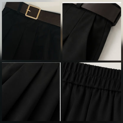 Jupe AZAËLLE Noire, avec ceinture - Made in Italy