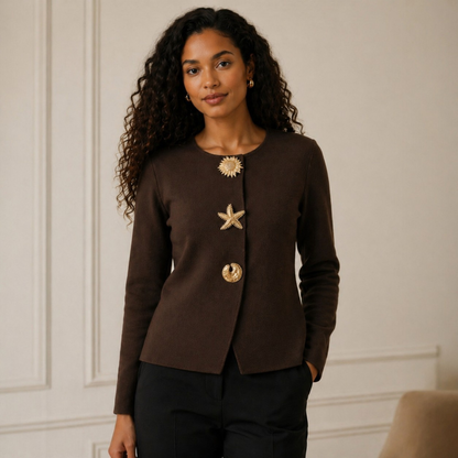 Cardigan GRÂCE choco- Boutons Dorés