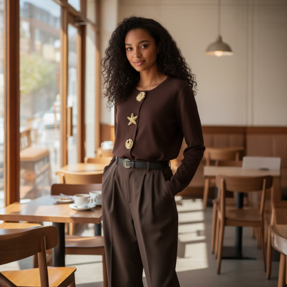 Cardigan Grâce choco- Boutons Dorés