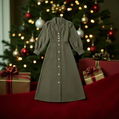 Robe-Chemise Vert Pâturage - Manches Bouffantes - Style Élégant et Intemporel