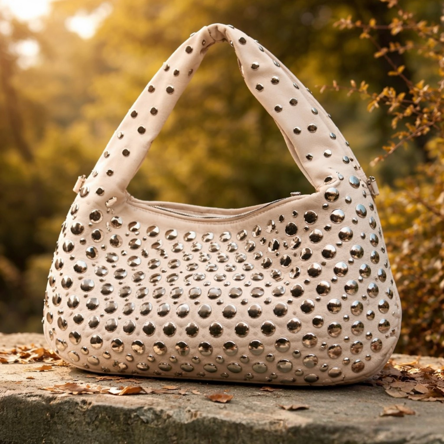 Sac Joëlla - Hobo Beige à Détails Argentés