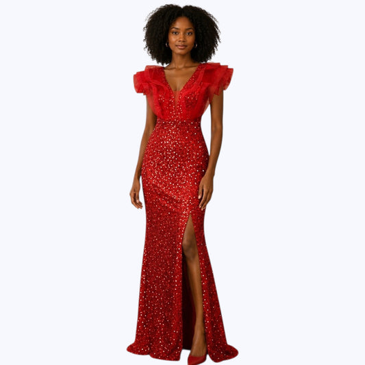 Robe LUCIANA rouge à sequins