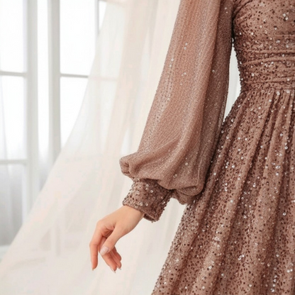 Robe FAVEUR Taupe rosé à sequins