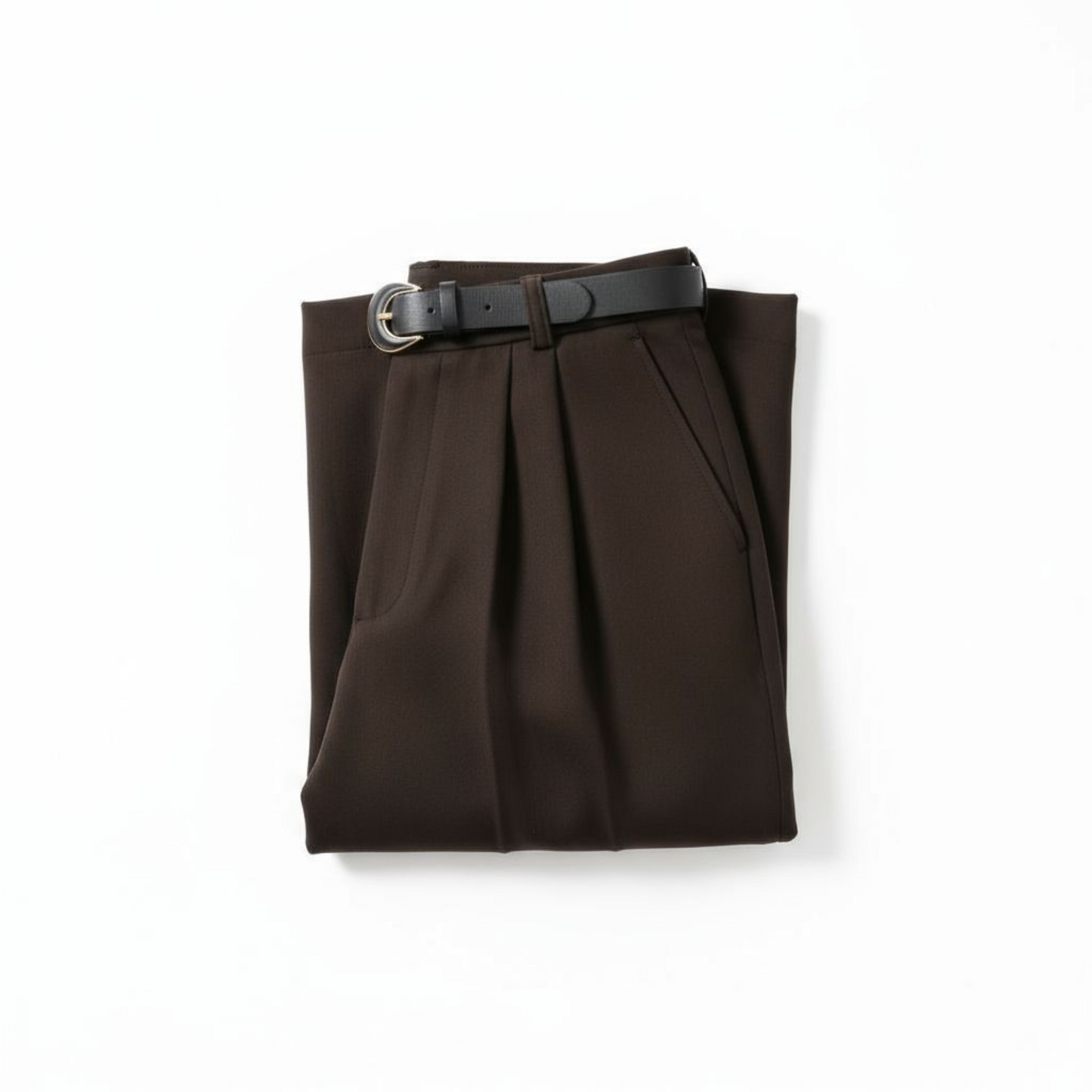 Pantalon Lune Choco - Taille haute avec Ceinture - Détails Dorés